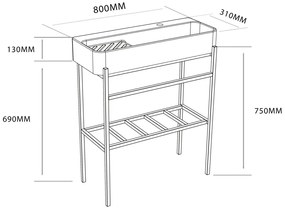 Badstuber Delta witte wastafel 80x31x80cm met zwarte poten
