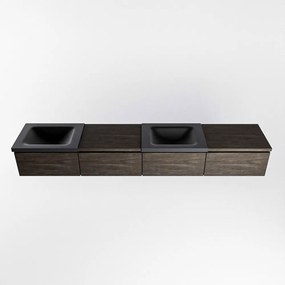 Mondiaz Bukla 240cm badmeubel met module 60 rechts Dark Brown met 4 lades wastafel Cloud dubbel 2 kraangaten Urban