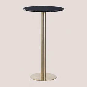 Ronde Hoge Bartafel Ø60 Cm In Natuurlijk Steen Xiren Nero Marquina Marmer - Geborsteld Goud - Sklum