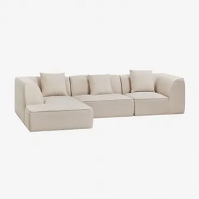 Cardea Gestoffeerde 3-delige Chaise Longue Modulaire Bank Links Stof Chenille Beige – Crème - Sklum