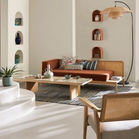 Boogvormige staande lamp in staal en rotan, Lola