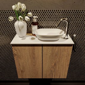 Mondiaz Fowy toiletmeubel 60cm washed oak met witte waskom rechts en kraangat