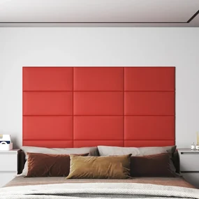 vidaXL Wandpanelen 12 st 2,16 m² 60x30 cm kunstleer rood