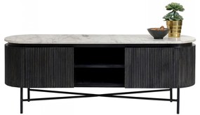 Kare Design Glenn Ovaal Tv-meubel Zwart Met Wit Marmer - 150x40x54cm.