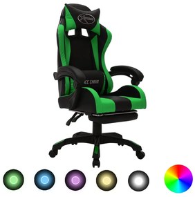 vidaXL Racestoel met RGB LED-verlichting kunstleer groen en zwart