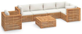 vidaXL 7-delige Loungeset met crèmekleurige kussens massief teakhout