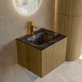 Mondiaz Kurve-dlux 50cm badmeubel dusk met 1 lade en wastafel grunne midden 1 kraangat lava