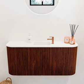 Mondiaz Joya 95cm toiletmeubel ronding links/rechts ruby met wastafel faye midden 1 kraangat talc