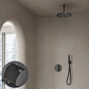 Saniclear Iron Stripes Pro inbouw regendouche rond met 30cm hoofddouche en plafondarm verouderd ijzer - gunmetal