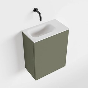 Zaro Polly toiletmeubel 40cm army met witte wastafel zonder kraangat links