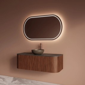 Gliss Design Alluro badmeubel ribbelfront met ronding links/rechts 120cm walnut en zwart leisteen toppaneel
