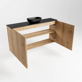 Mondiaz Fowy toiletmeubel 100cm washed oak met zwarte waskom midden en kraangat