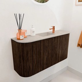 Mondiaz Joya DLux 85cm toiletmeubel ronding links/rechts walnut met wastafel faye midden 1 kraangat opalo