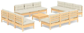 vidaXL 13-delige Loungeset met crèmekleurige kussens grenenhout