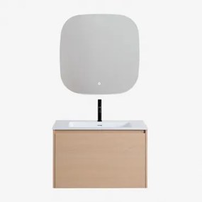 Jacob Zwevend Houten Badkamermeubelset Met Geïntegreerde Wastafel Natuurlijk Hout & Vierkant Led En Anticondens 75x75 Cm Riben & Mat Zwart - Sklum