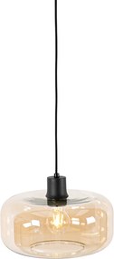 Smart hanglamp zwart met amber glas incl. Wifi A60 - Bizle