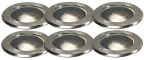 Set van 6 moderne buiten grondspot RVS IP65 verstelbaar - Delux