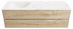 Mondiaz Vica DLux badmeubel 150cm washed oak 2 lades met wastafel ostra links 1 kraangat