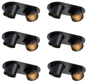 Set van 6 inbouwspots zwart GU10 50mm 2-lichts - Installa Binnenverlichting Lamp