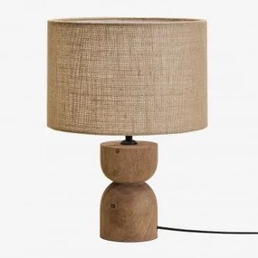 Diniz Mangohouten Tafellamp ↑15 Cm & Beige Linnen Ø30 Cm - ↑20 Cm Arlina - Sklum