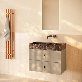 Muebles Murcia badmeubel ribbelfront 80cm macchiato met Dark Emperador wastafel zonder kraangat
