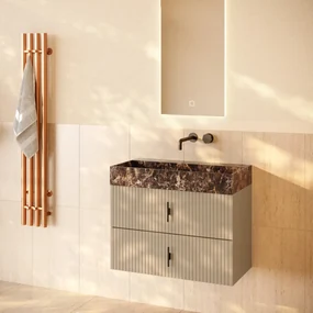 Muebles Murcia badmeubel ribbelfront 80cm macchiato met Dark Emperador wastafel zonder kraangat