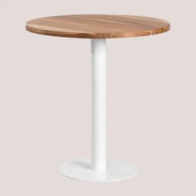 Ronde Barkruk Van Acaciahout Xiren Ø70 Cm & Wit - Sklum