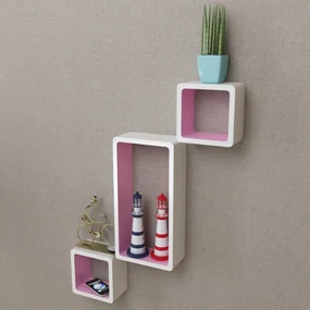 vidaXL Wandplanken kubus 6 st wit en roze