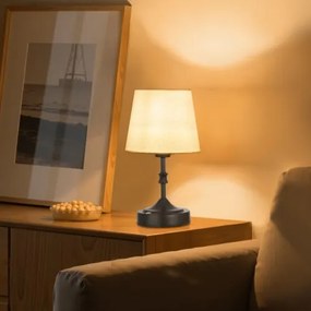 VEVOR Draadloze tafellamp met stoffen kap en ingebouwde oplaadbare batterij van 5200 mAh, kleine bureaulamp, dimbaar (3 standen), tafellamp voor slaapkamer, nachtkastje, zwart