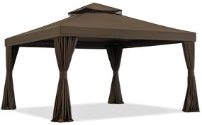 Bruin tuinpaviljoen met gordijnen Valencia 4x4m Tuinpunt