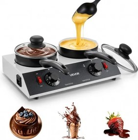 VEVOR Chocoladesmeltmachine met 2 potten van 1 liter, chocoladesmeltpan voor familiebijeenkomsten, feesten en zelfgemaakte desserts, met aparte temperatuurregeling, PTC-verwarming en antiaanbaklaag.