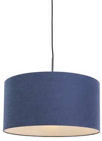 Stoffen Eettafel / Eetkamer Moderne hanglamp zwart met antiek blauwe kap 50 cm - Combi 1 Modern E27 rond Binnenverlichting Lamp