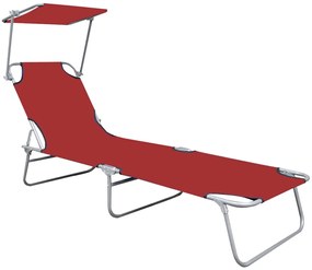 vidaXL Ligbed inklapbaar met luifel aluminium rood