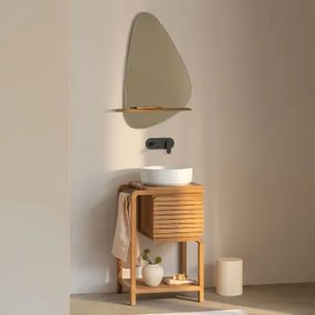 Bradley Teakhouten Badkamermeubelset Rond Keramiek Wit Ø40 Cm Lenka & Onregelmatig Met Houten Plank 55x85 Cm Kai & Zwart Ingebed Met - Sklum