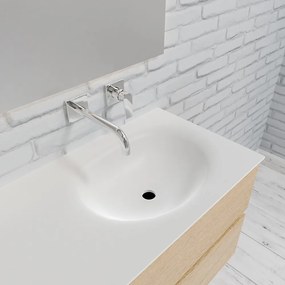 Zaro Sevilla Solid Surface badmeubel 100cm licht eiken zonder kraangat spoelbak rechts met 2 lades