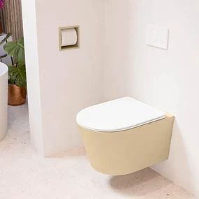 MONDIAZ LAVIE wandclosetpack - 36x53cm - diepspoel - rimless - Sand (beige) - softclose - quick-release - toiletzitting - Talc (offwhite) LAVIEsetSanTal