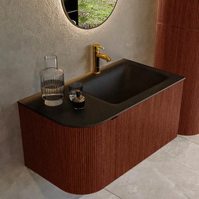 Mondiaz Kurve 85cm badmeubel ronding links ruby met 1 lade en deur en wastafel cloud kraangat rechts urban