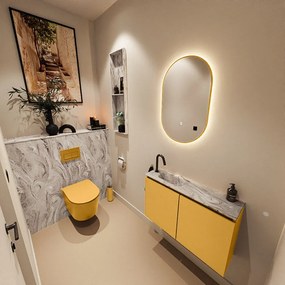 Mondiaz Ture DLux toiletmeubel 80cm ocher met wastafel glace links met kraangat