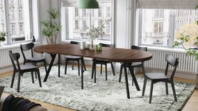 EXPANSO Bruine eik/zwarte poten - GROTE RONDE TAFEL Ø110 UITBREIDBAAR TOT 310 cm met Y-POTEN LOFT/INDUSTRIAL