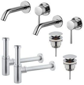 Fortifura Calvi Wastafelkraanset - voor dubbele wastafel - inbouw wastafelkraan - klikwaste plug - design sifon - Chroom 2x SW377814/2x SW696203/2x SW696214