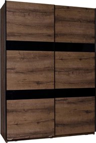 Kledingkast Fivelbo 109, Glanzend zwart, Klooster eik, 215x150x69cm, 150 kg, Kledingkast deuren: Schuivend, Aantal planken: 5, Aantal planken: 5