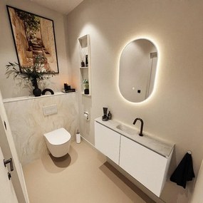 MONDIAZ TURE-DLUX 100cm toiletmeubel Talc. EDEN wastafel Ostra positie midden. Met 1 kraangat. TUREDX100TALM1OST