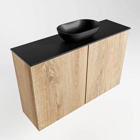 Mondiaz Fowy toiletmeubel 80cm washed oak met zwarte waskom midden zonder kraangat