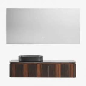 Lavena Zwevend Houten Badkamermeubelset Donker Hout & Ovaal Rvs ↔︎60 Cm Lime & Rectangular Led And Antifog 160x75 Cm Riben & Zonder Kraan - Sklum