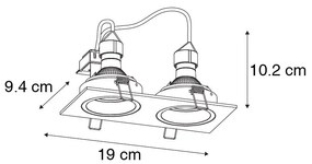 Set van 6 Vierkante inbouwspot zwart verstelbaar 2-lichts - Chuck GU10 Binnenverlichting Lamp