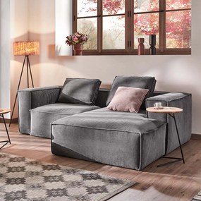 Kave Home Blok Kleine Hoekbank 240 Cm Ribstof Grijs Chaise Longue Rechts