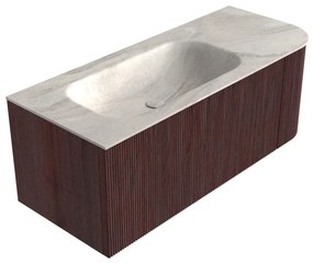 Mondiaz Kurve-dlux 115cm badmeubel ronding rechts ruby met 1 lade en deur en wastafel big small links zonder kraangat ostra