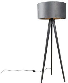 Vloerlamp tripod zwart met kap grijs 50 cm - Tripod Classic Modern E27 rond Binnenverlichting Lamp