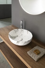 Sapho Rondane keramische waskom 41x41cm wit marmer