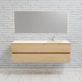 Zaro Valencia Solid Surface badmeubel 150cm licht eiken 1 kraangat spoelbak rechts met 2 lades